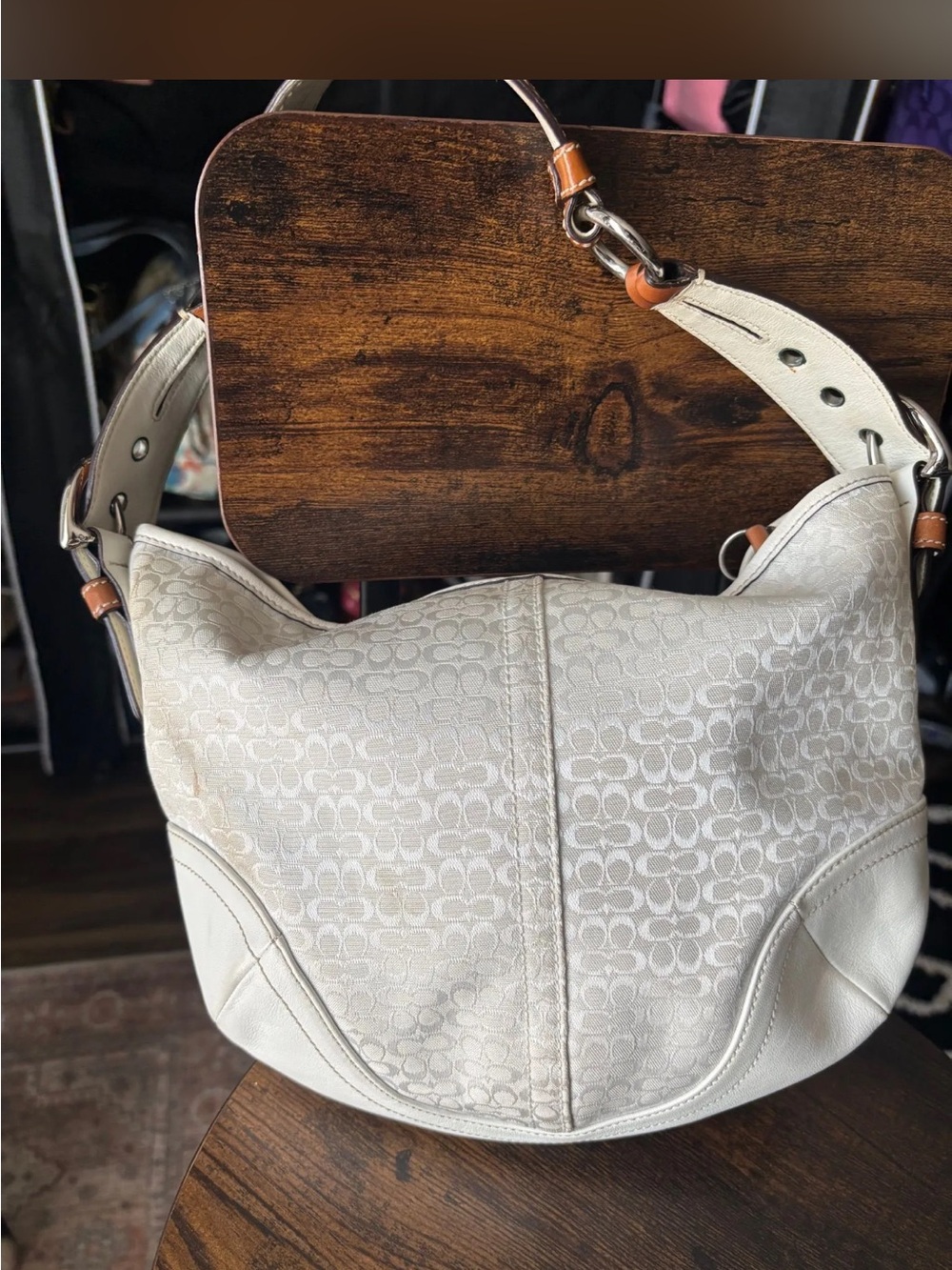 Women's Cream Signature Hobo Bag